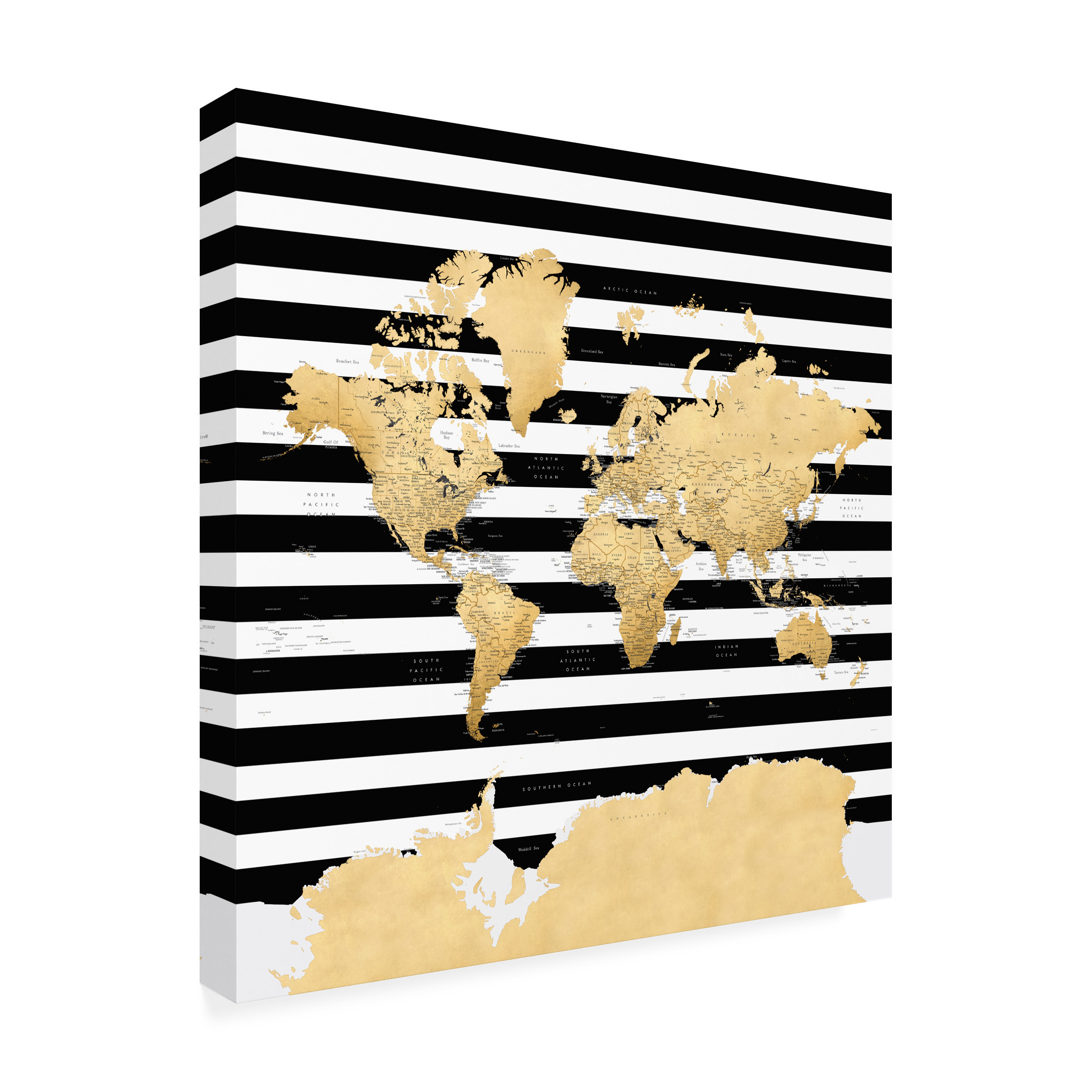 Canvas Wall Art - blursbyai 'Harper Detailed World Map With Stripes' Wall Art for Living Room, Bedroom, or Office DÃ©cor by Trademark Fine Art - 35 x 35 Inches