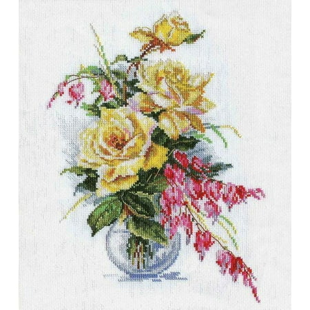 UPC: 4610009340883 | Counted Cross Stitch Kit Yellow Roses 2-20 Needlework Flowers Easy Pink By Alisa Canvas Cotton Needle