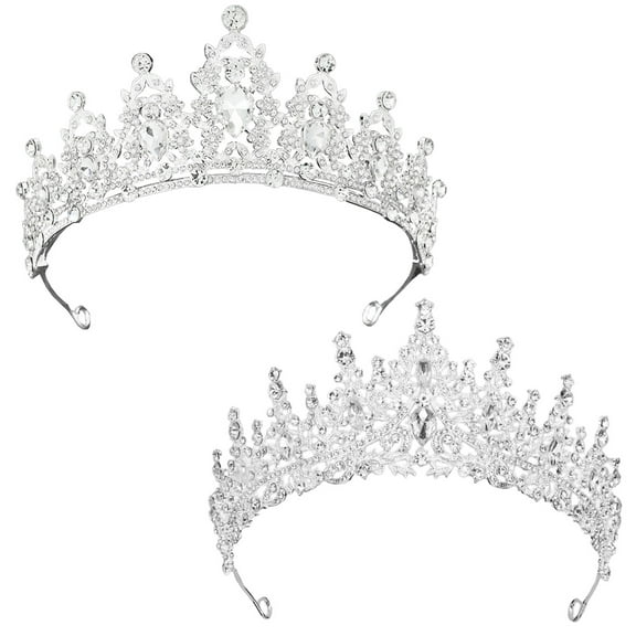 RYLZX 2Pack-Silver Wedding Crystal Tiaras and Crowns for Women, Bride Royal Queen Headband Princess Quinceanera Headpieces for Birthday Prom Pageant Party