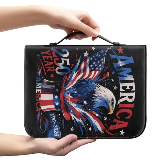 Chririnla Bible Case Large Bible Cover for Women Bible Carrying Case with Handle and Zipper Pocket for Bible Study,Kids Adult Bible Book Cover Church Bags America Eagle 250th