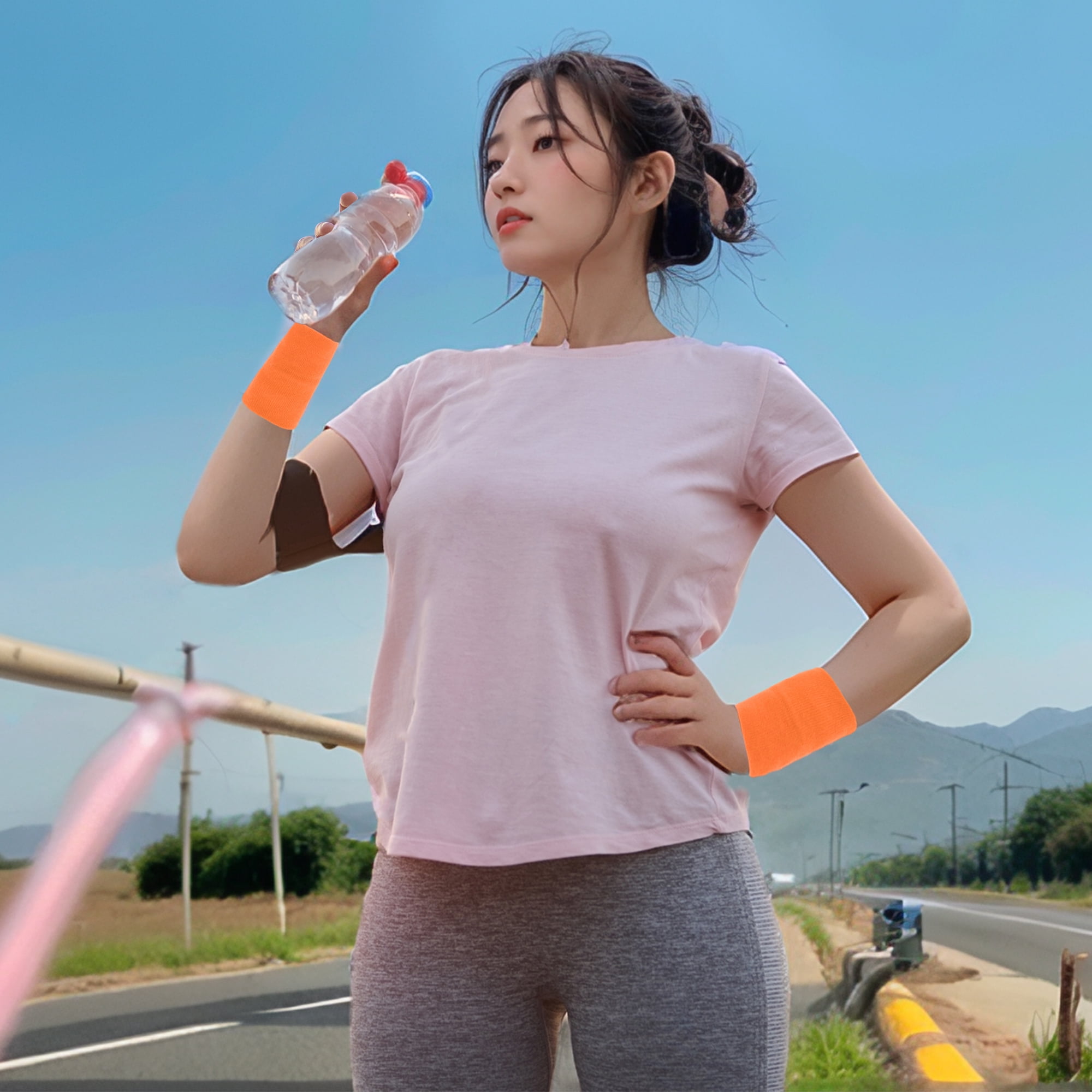 Unique Bargains 1 Pair of Sweat Absorbent Quick Drying Sports Wristbands Orange M