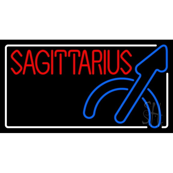 Red Sagittarius LED Neon Sign 13" Tall x 24" Wide - inches Black Square Cut Acrylic Backing, with Dimmer - Bright and Premium built indoor LED Neon Sign for Storefront.