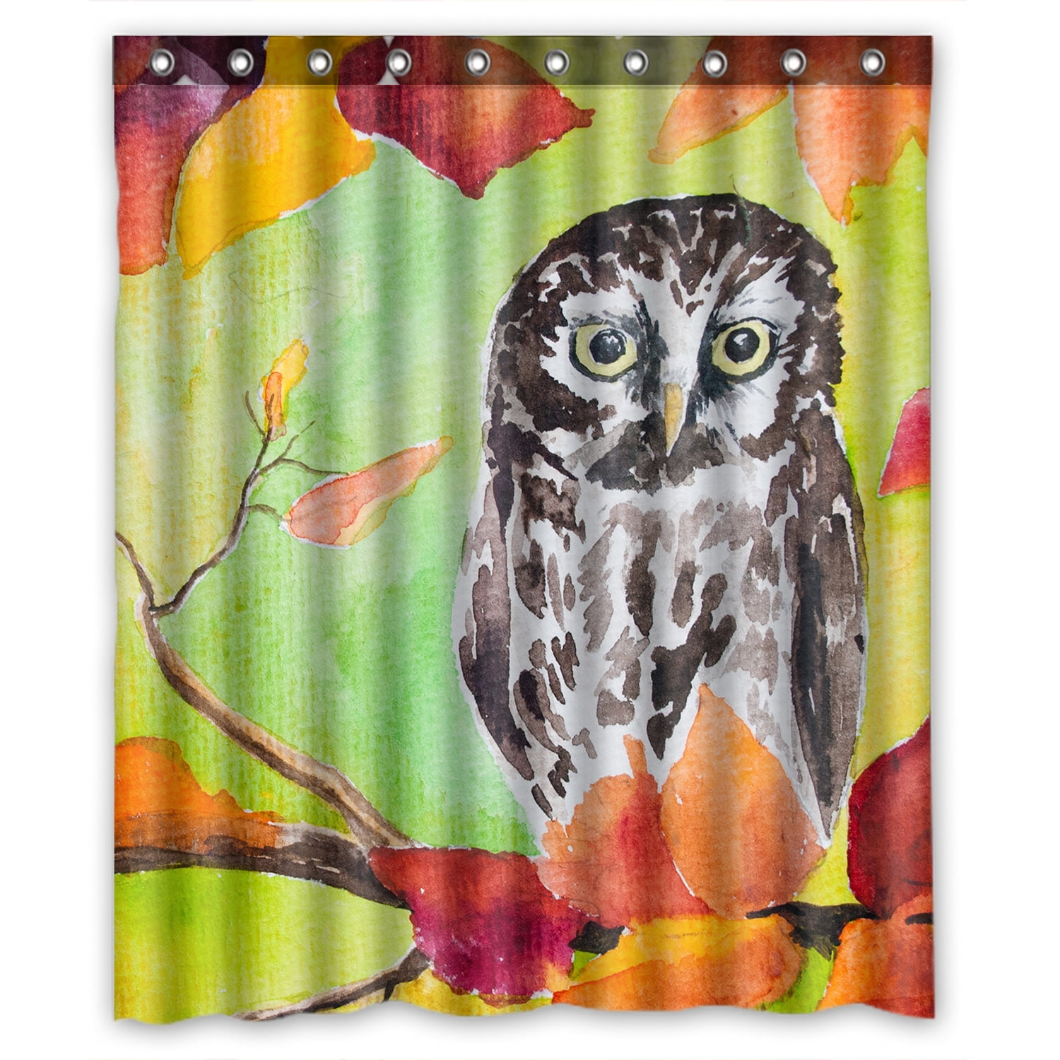 YKCG Funny Owl Bird Autumn Forest Maple Shower Curtain Waterproof