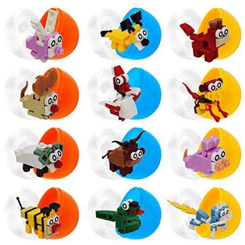 JOYIN 12 piezas Huevos de Pascua prerellenos con bloques de construcción de animales para JOYIN JOYIN