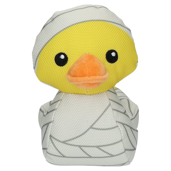 Vibrant Life Halloween Yellow and White Mummy Duck Plush Dog Toy with Squeaker, Chew Level 1