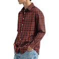 thumbnail image 3 of Button Down Flannel Shirt for Men Long Sleeve Plaid Casual Checkered Top Workwear Out Autumn Winter Soft Breathable Style Red L, 3 of 6