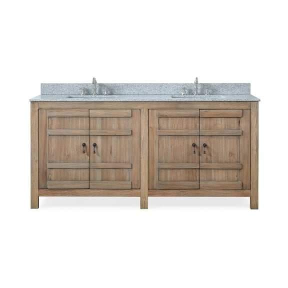 Benton Collection 72" Natural Wood Double Sink Bathroom Vanity with Gray Stone Top