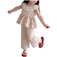 thumbnail image 2 of Amidoa Girls Summer 2 Piece Outfits Cute Cotton Sleeveless Tops Tops and Casual Pants Kids Clothing Set Multicolor Size 5T Multicolor Size 5T, 2 of 5