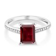 thumbnail image 3 of Gem Stone King 10K White Gold Red Garnet and White Diamond Engagement Ring for Women (2.08 Cttw, Emerald Cut 8X6MM, Gemstone January Birthstone, Available in Size 5, 6, 7, 8, 9), 3 of 6