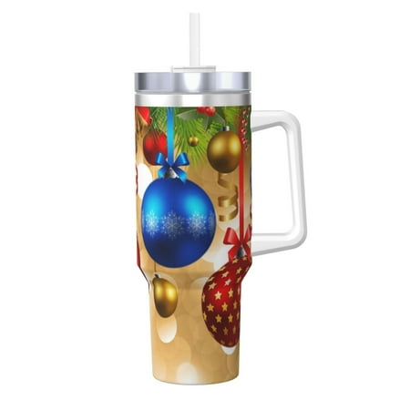 

Merry Christmas Printed 40oz Car Insulated Cups Ice Bully Cup with Handle Double Stainless Steel Vacuum Tumblers Water Bottle with Lid and Straw