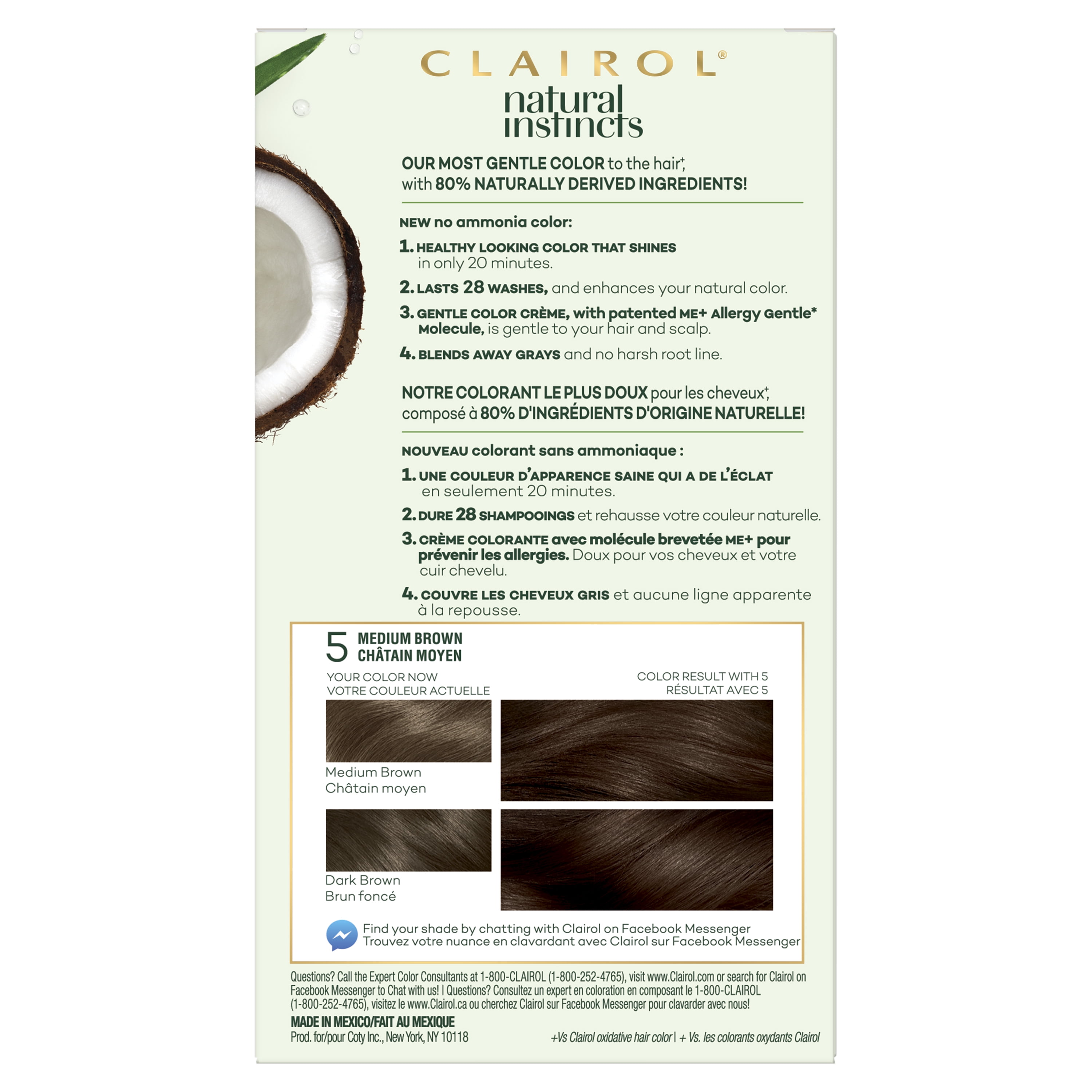 Clairol Natural Instincts Demi-Permanent Hair Color Crème 5 Medium Brown, 1 Application