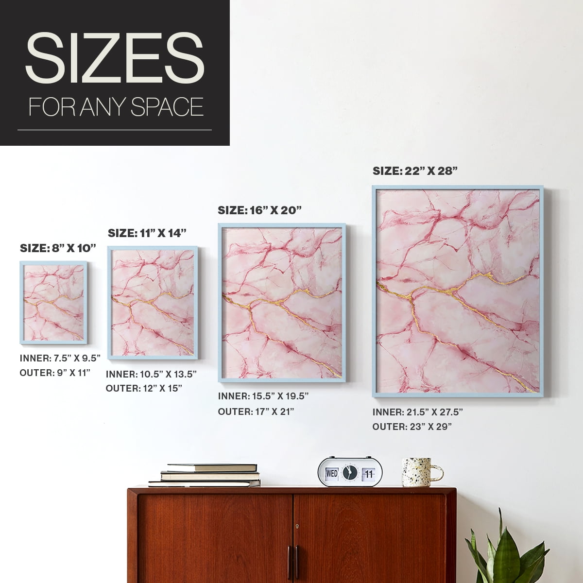 Rose Marble II in Blue Solid Wood 8 x 10 Framed Print