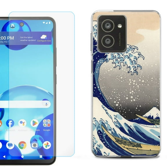 For HMD Vibe Shockproof Phone Case Cover with Tempered Glass Screen Protector, by OneToughShield - Great Wave