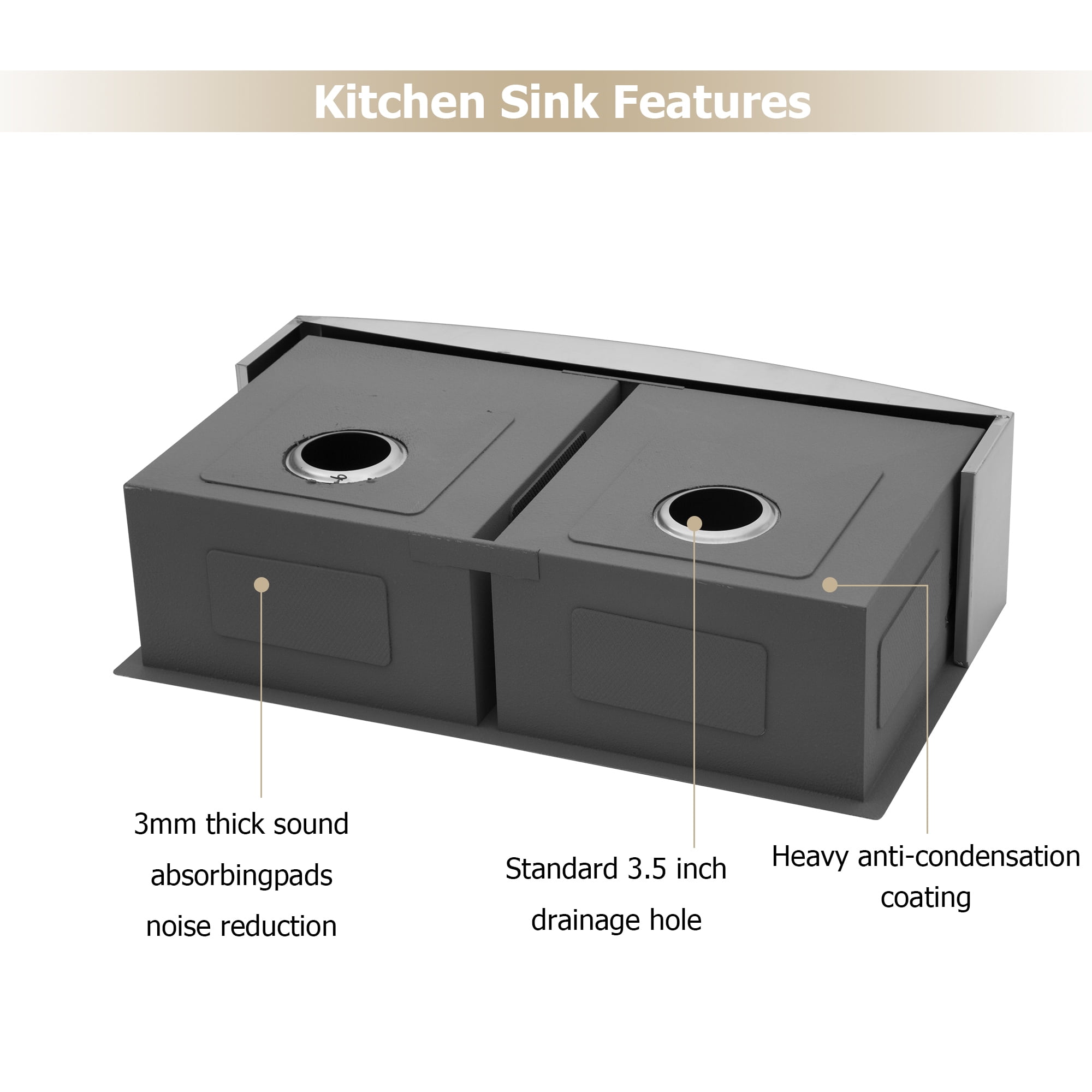 Logmey 33"Lx20"W Double Bowl Farmhouse Kitchen Sink  Stainless Steel Sink with Strainer