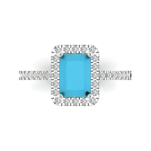 Clara Pucci 14K White Gold 1.86ct Turquoise Halo Ring for Women