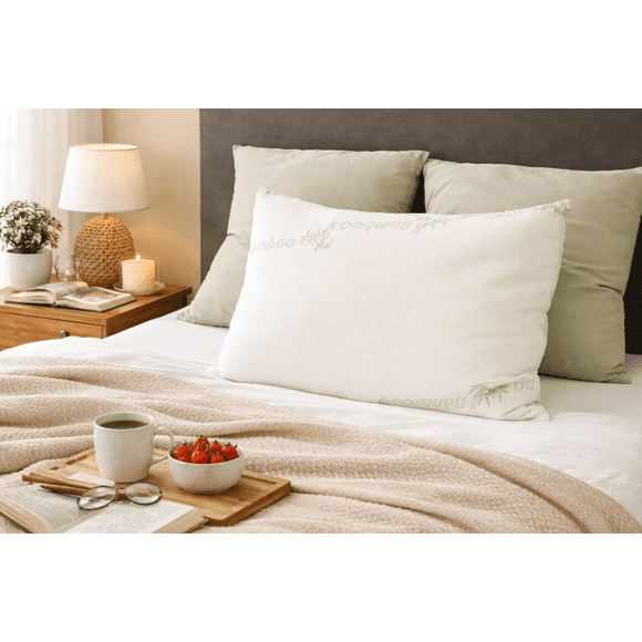 Comfy Bamboo World Bamboo Pillow Queen 20x30 in, Breathable Bamboo Cover with Soft Poly Fill Bed Pillow