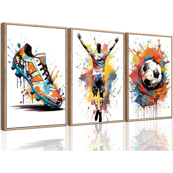 Hieng Graffiti Soccer Wall Hieng Sneakers Posters Wall Decor Prints Pictures Sports Theme Colorful Football Canvas Paintings for Bedroom Boys Room Teen Kids Playroom Home Decoration