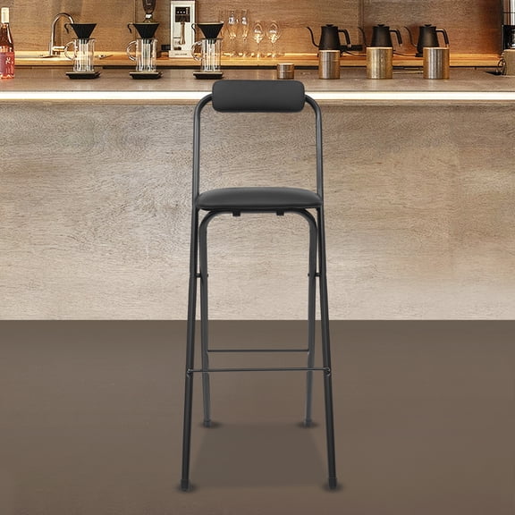 ToppiJoy Foldable Bar Chair with Back Support, Portable Folding Stool, Folding Chair for Kitchens, Dining Rooms, Living Rooms, Up to 275lbs (Black)