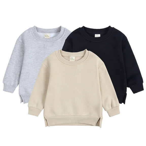 RTKFRFLM Baby Lined Sweatshirt Solid Color Warm Pullover Top for Toddlers Beige 9-12 Months