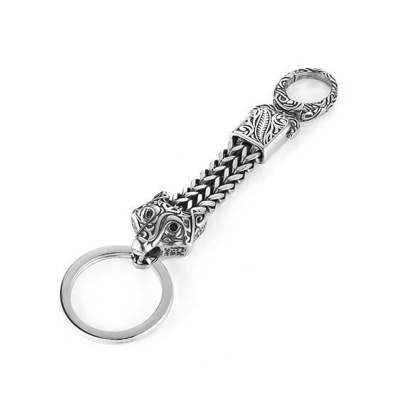 HZMAN Stainless Steel Car Keychain Gothic Punk Heavy Duty Car Key Holder Cool Leopard Keychain Men's Keychain for Car Motorcycle Key