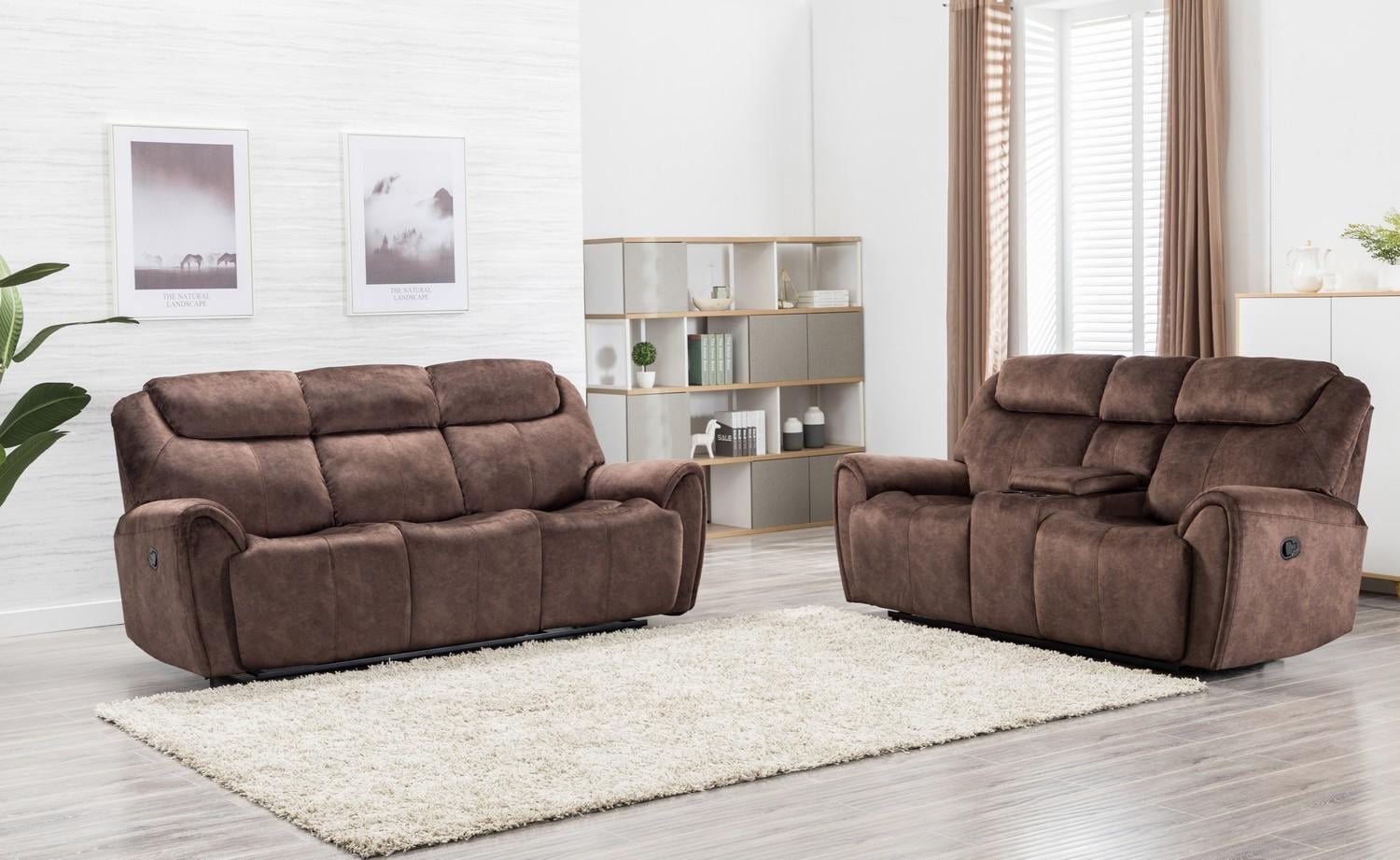 Brown Velvet Fabric Reclining Sofa & Loveseat Contemporary Global