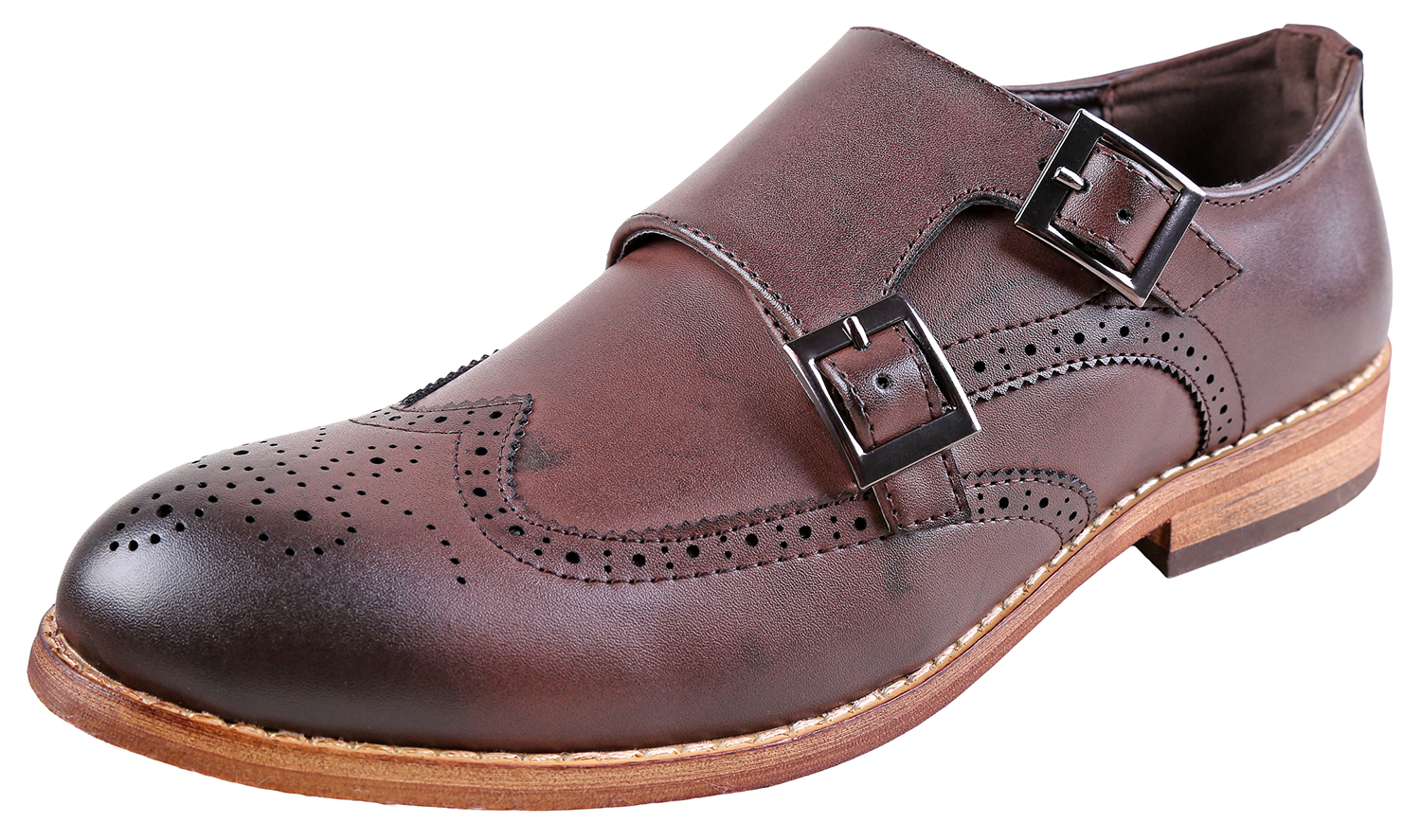 Urban Fox Allen Men's Dress Shoe | Double Monk Strap | Brogue | Wingtip Shoes for Men | Dark Brown 9 M US - image 1 of 7