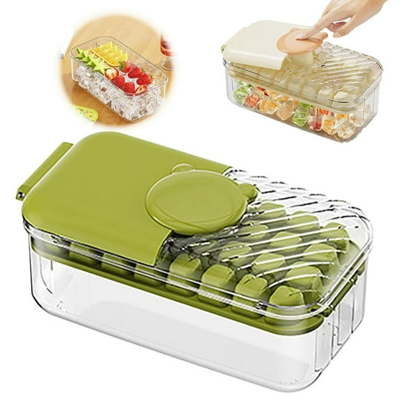 Ice Trays for Freezer with Lid & Bin, Ice Cube Tray Making 32 pcs Ice Cubes, Easy Press to Release Ice, Ice Tray with Storage Bin Chilling Cocktail Whiskey Coffee 1 Tray 1 Ice Bucket & Scoop