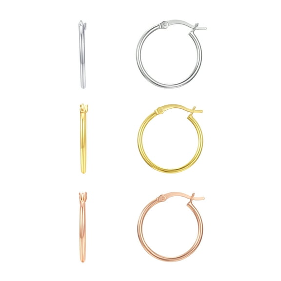 Brilliance Fine Jewelry 3 Tone Hoop Earring Set in 14K Rose Gold/Gold Plated Sterling Silver 20MM