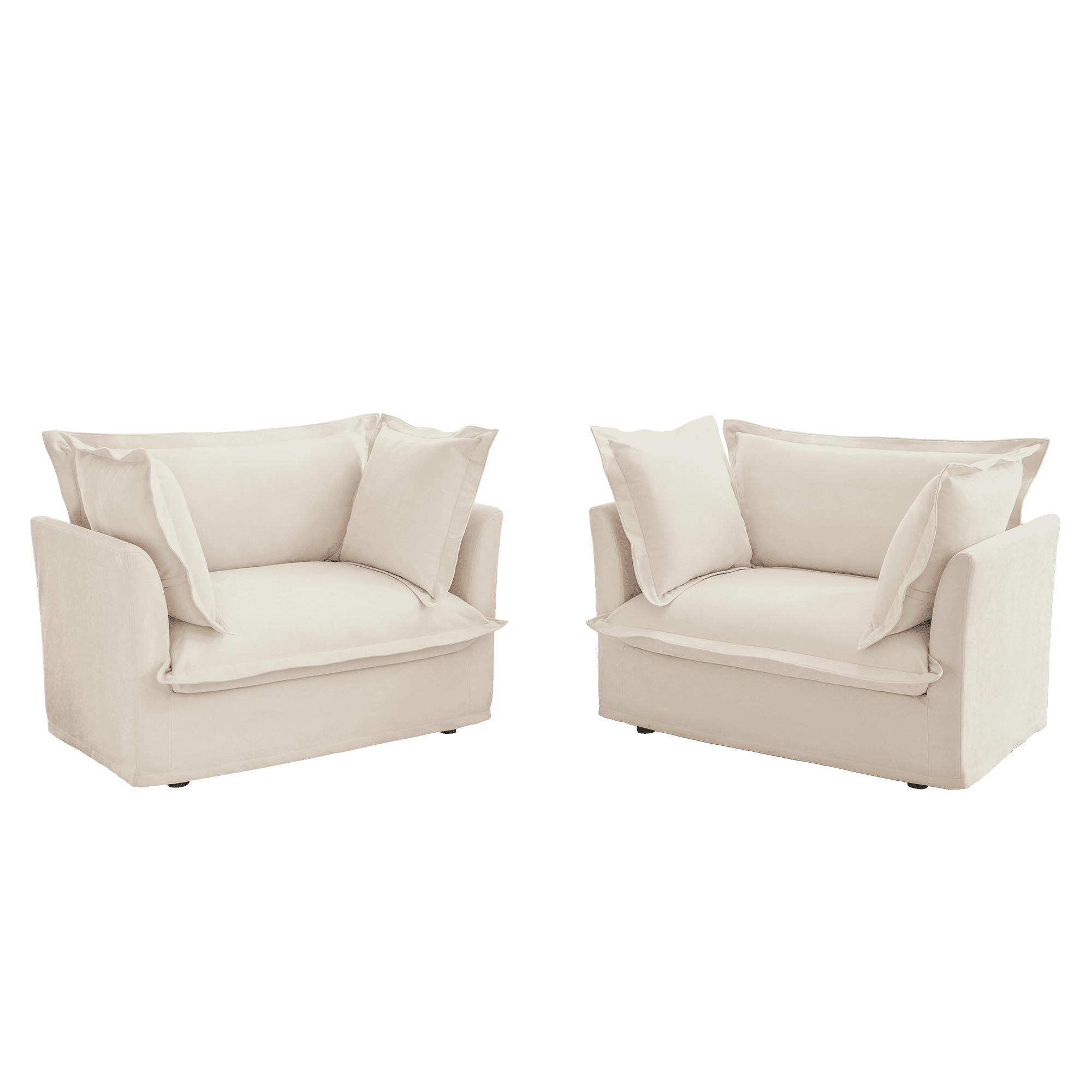 Gewnee Set of 2 Slipcovered Chenille Fabric Cream Armchairs Deep Seat Accent Chair Set for Living Room
