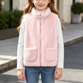 thumbnail image 4 of Girls Fleece Vest with Pockets Casual Full Zip Warm Turtleneck Kids Fall Winter Outwear Pink 5, 4 of 7