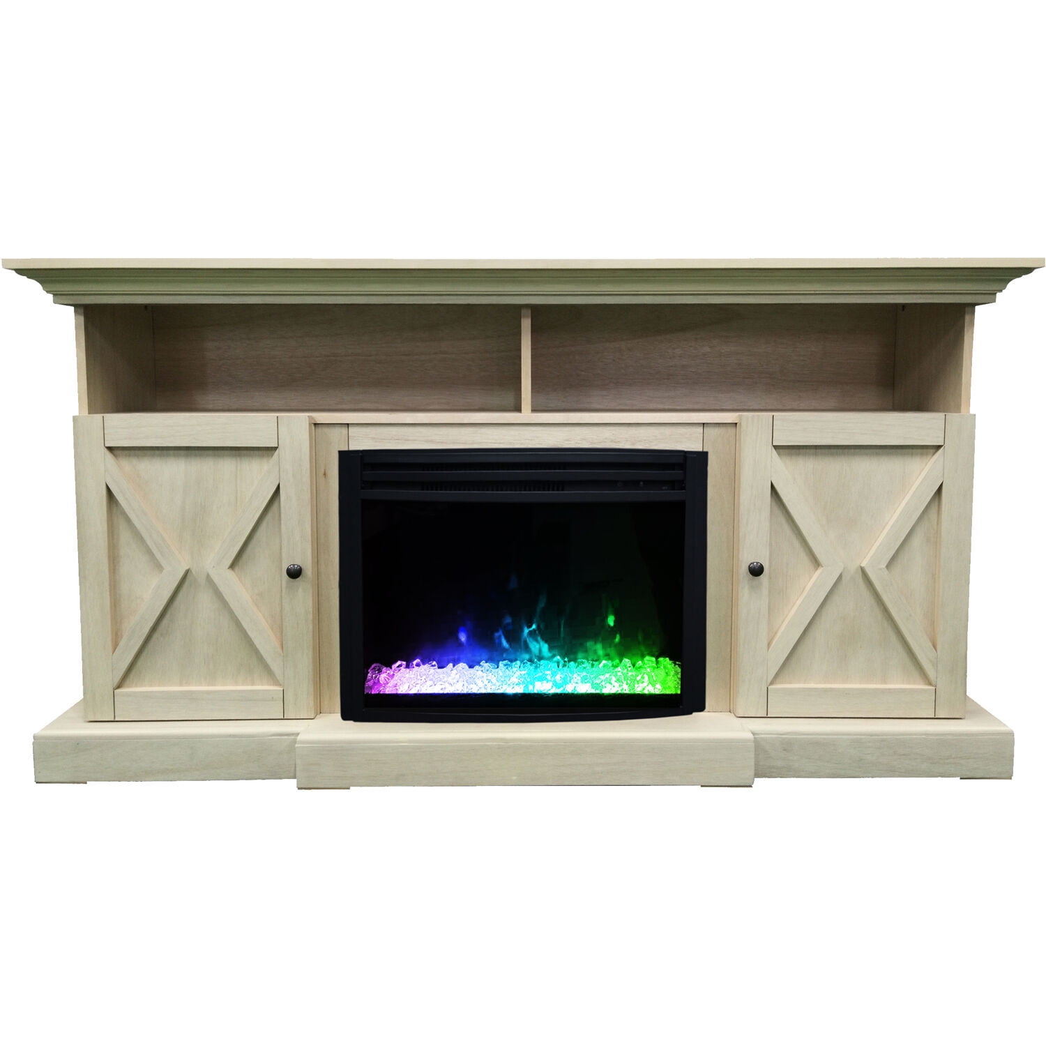 Hanover Glenwood Electric Fireplace Heater with 59in. White TV Stand