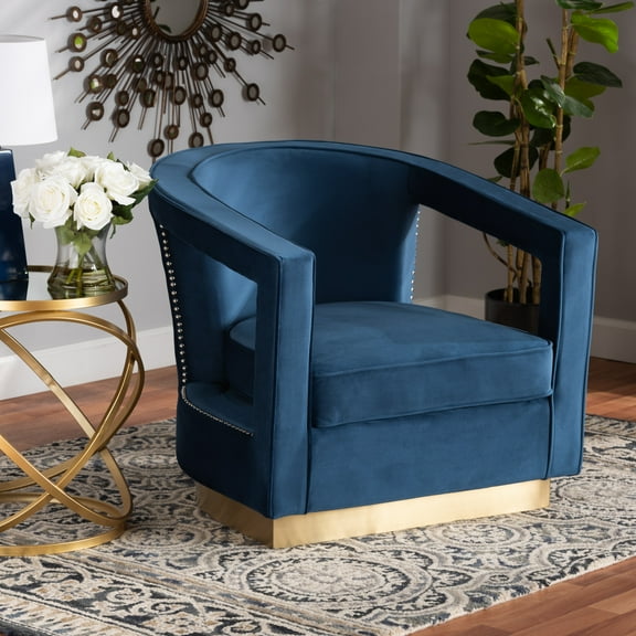 Baxton Studio Neville Tub Chair, Navy Blue and Gold