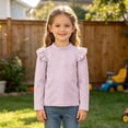 thumbnail image 2 of YUANxueke Girls Ruffle Long Sleeve Cotton Shirts Soft Casual Crewneck Pullover Layering Tops,Purple,2-3 Years, 2 of 7