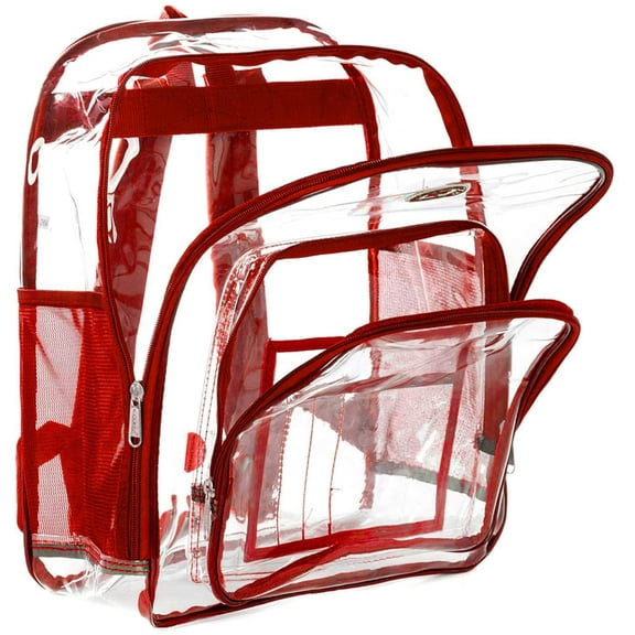 K-Cliffs Unisex Heavy Duty Clear 17" Backpack See Through 100%  PVC Work Security Bag Transparent School Bag  Red