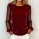 thumbnail image 1 of TaTaai Ladies Long Sleeve Round Neck Top Velvet Mesh Insert Blouse Solid Color Dressy Casual Evening Wear Gift, 1 of 6