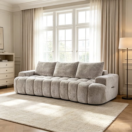 AUU 100" Extra Large Curved Front Compressed Sectional Sofa – 3-Seat Cloud-Like Boucle Couch with High Resilience Foam, Easy to Move & Ship, Modern Oversized Sofa for Living Room