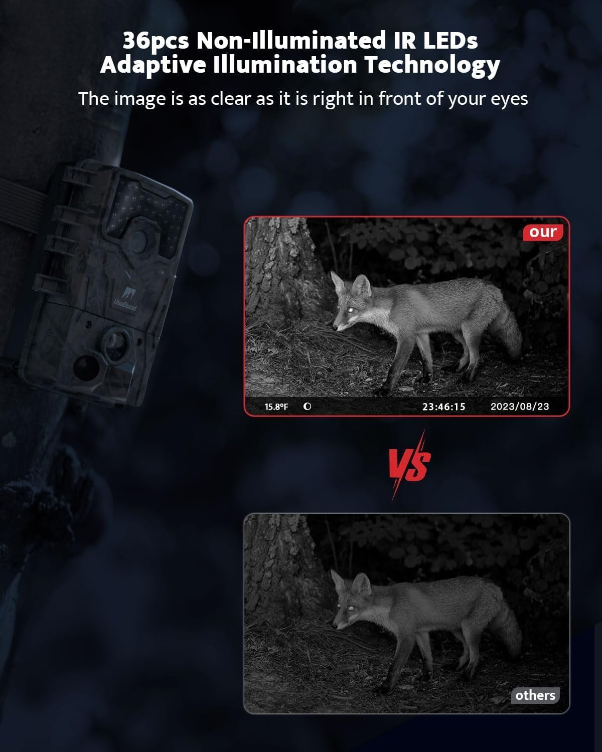 Usogood Trail Camera, 48MP 4K Hunting Camera with Night Vision Motion Activated IP66 Waterproof, Deer Camera for Outdoor Wildlife Watching Monitoring