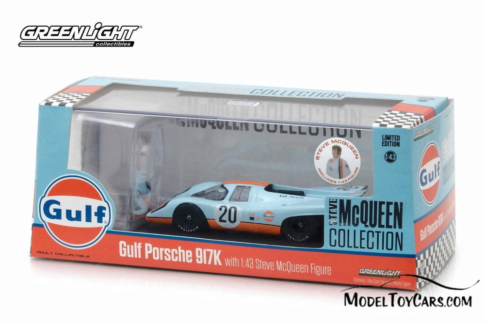 GREENLIGHT 1:43 Hollywood Steve McQueen GULF Porsche 917K with Figure 