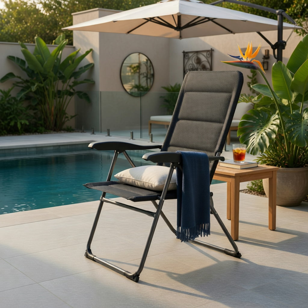 Hommoo 4-Pack Heavy-Duty Folding Patio Chairs with 7-Position Adjustable Backrest, Steel Frame & Breathable Oxford Fabric, Black