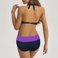 thumbnail image 4 of Dezsed Women's High Waisted Bikini Sets Tummy Control Swimsuits 2025 Two Piece Bathing Suits Color Block V Neck Swim Suits Purple S, 4 of 6