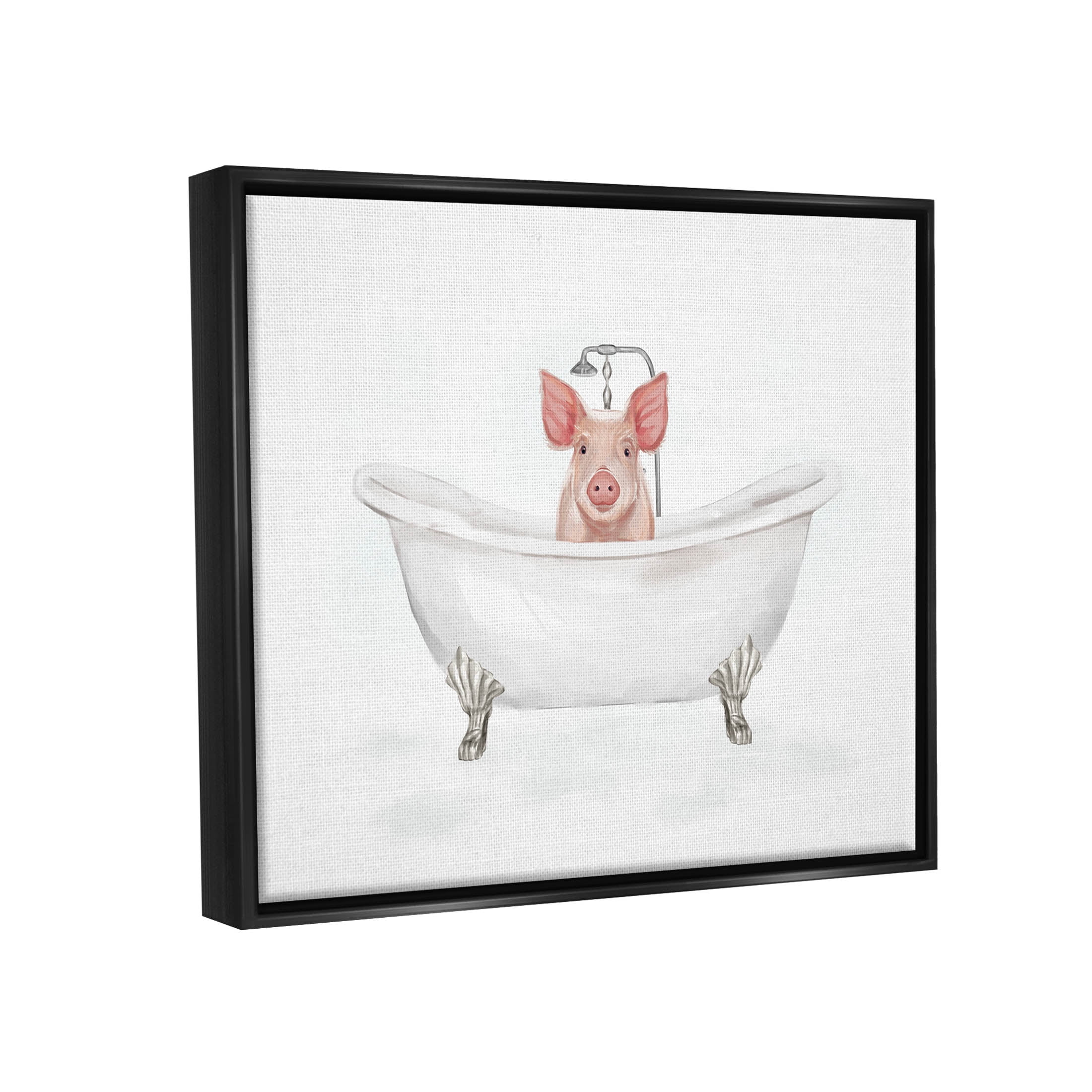 Country Pig Cute Bathtub Animals & Insects Graphic Art Jet Black Framed Art Print Wall Art