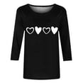 thumbnail image 4 of Plebaso Chemises à Manches 3/4 pour Femmes Mignonnes avec Cœur Hauts Amples Décontractés Blouses à Col Rond T-Shirts Imprimés, 4 of 4
