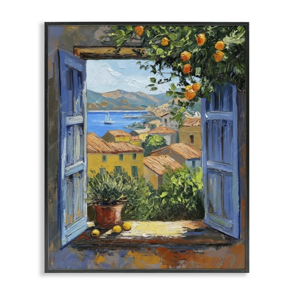 Stupell Industries Mediterranean Window View Scenic & Cityscapes Painting Black Framed Art Print Wall Art, 11 x 14