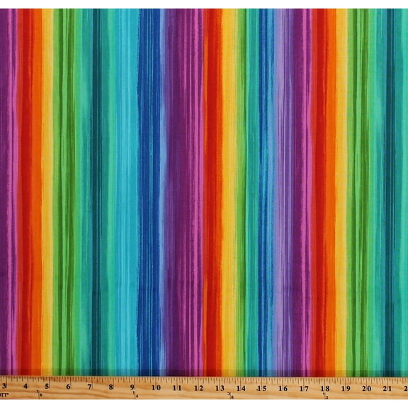Cotton Rainbow Stripes Bright Colors Multi-Color Striped Cotton Fabric Print by the Yard (PAVILION-C6323-BRIGHT)