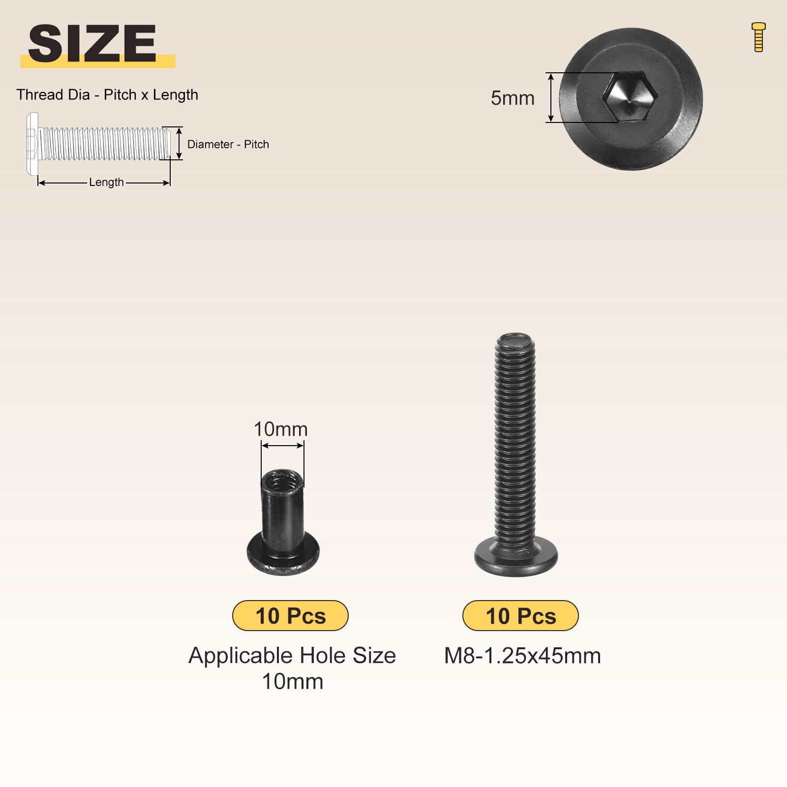 Furniture Connector Bolt Cap Nut Kit with Wrench(M6-1x40mm) 24Pcs, Connector Bolts M6 Countersunk Screw Barrel Nuts Binding Screws, for Chair Cabinet Bed, Silver