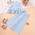 thumbnail image 2 of kpoplk 2PCS Baby Girl Sleeveless Strap Lace Crop Vest Tops + Flared Wide-Leg Pants Toddler Summer Outfits Set Clothes Size 6-7 Years,Blue, 2 of 9