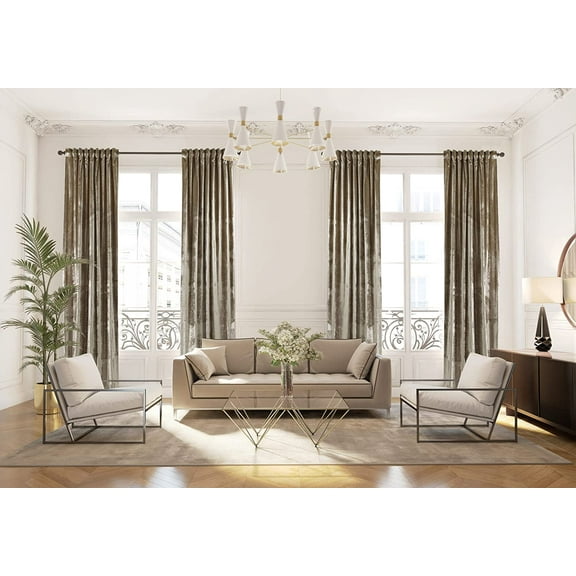 3S Brother's Beige Extra Long Shiny Velvet Curtains Luxury Colors Light Blocking Hang Back Tab & Rod Pocket 1 Panel Curtain 5-30 Ft Home Décor Custom Made Drapes -Made in Turkey(52"W X 120"L)