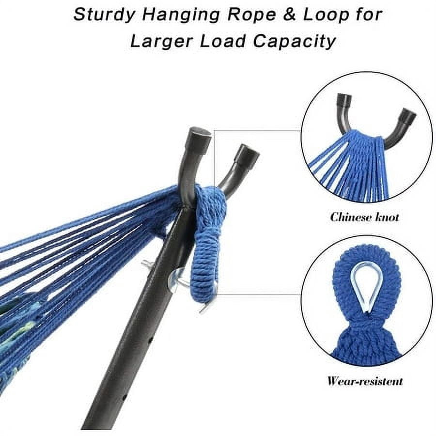 ONCLOUD 550 LBS Capacity Double Hammock with Stand Included with Portable Carrying Bag, 2-Person Hammock for Outdoors & Indoors - Blue Green Stripe