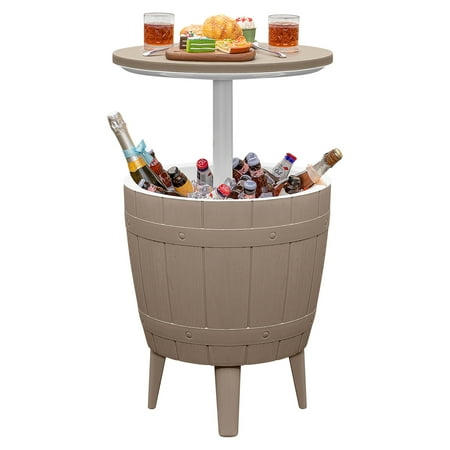 

Homall Outdoor Patio 10 Gallon Cooler Bar Table 3 in 1 Resin Height Adjustable Hot Tub Side Table All-Weather Beer and Wine Ice Bucket Cocktail Table for Party Pool Deck Brown