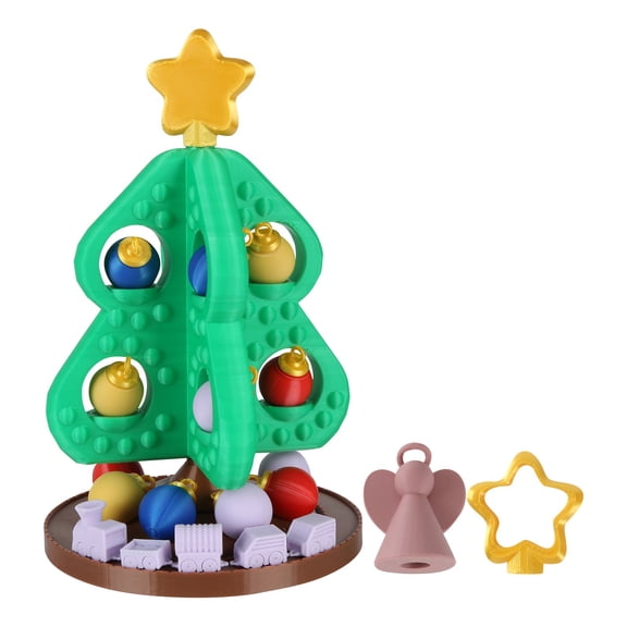 Aximioll Christmas Mini Toy Christmas Tree Set 11.8 in, Detachable Miniature Ornaments with Sturdy Upright Stand, Toddler Holiday Activity Tree for Playroom and Kids Desk